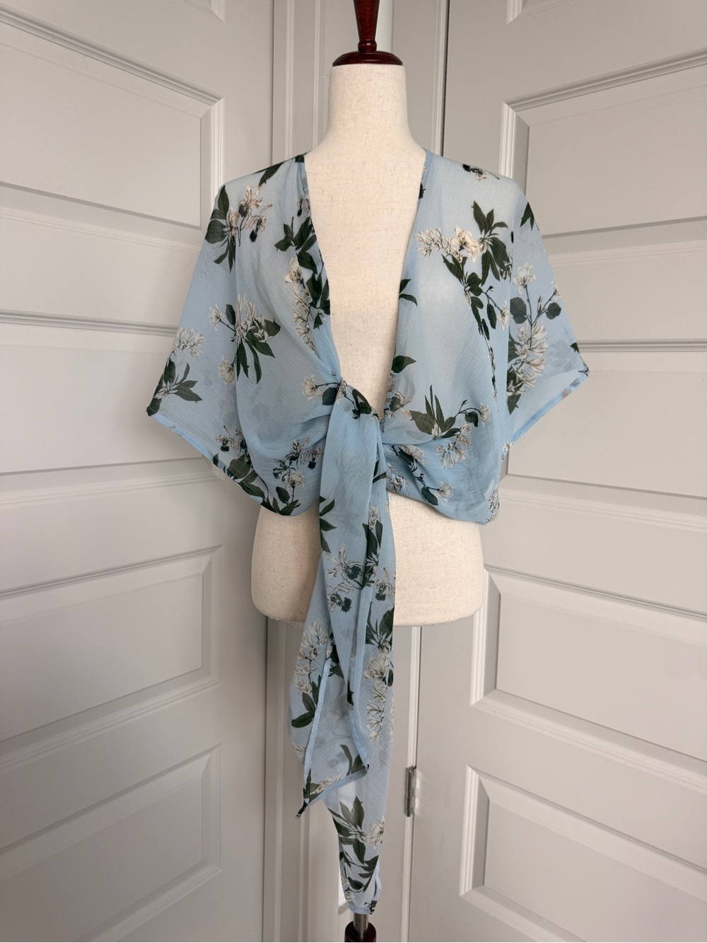 Light Blue Floral Tie-Front Women's Top